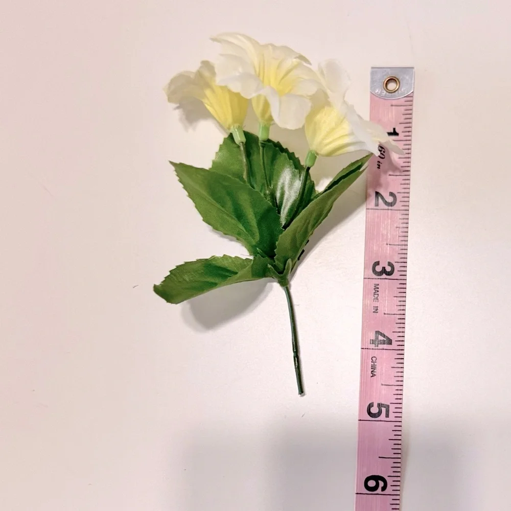 6 White & Yellow Petunia Flower Stems Floral Arrangement Faux Flowers LIFELIKE